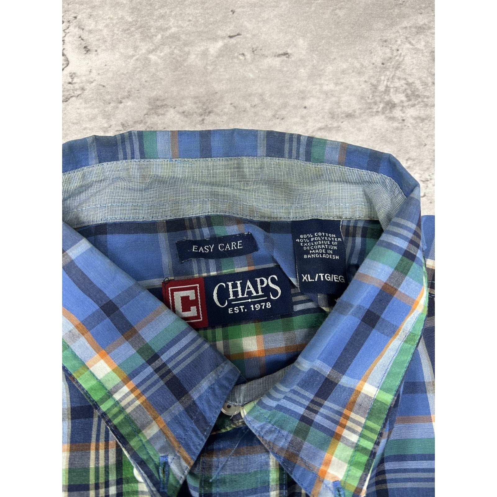 Vintage Chaps Plaid Print Short Sleeve Reworked Cropped Button Up Shirt Sz XL