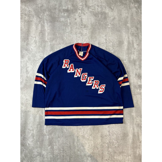 Vintage 90s New York Rangers NHL Stitched CCM Maska Jersey Size XL Blue