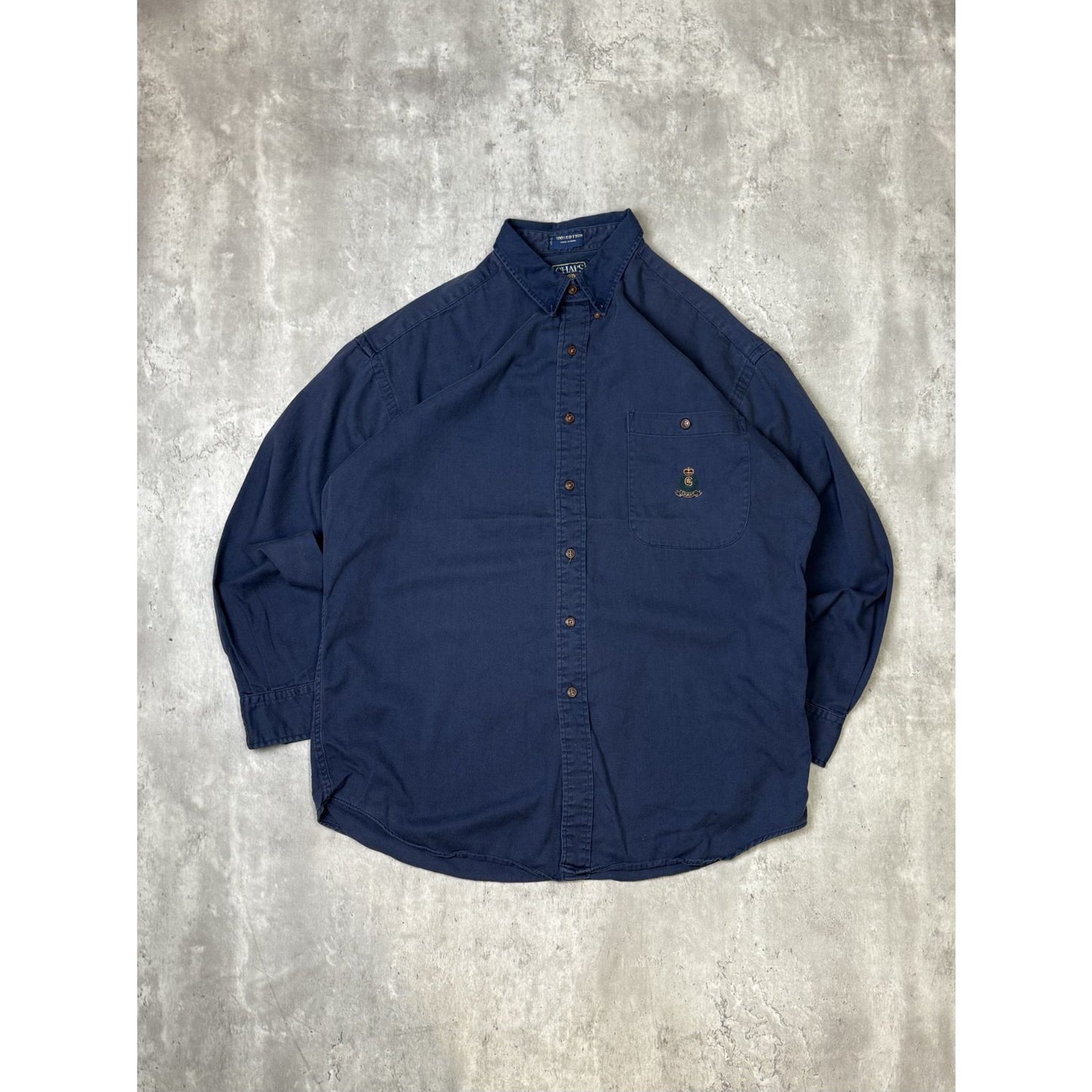 Vintage 90s Chaps Ralph Lauren Embroidered Crest Button Up Shirt Size Lrge