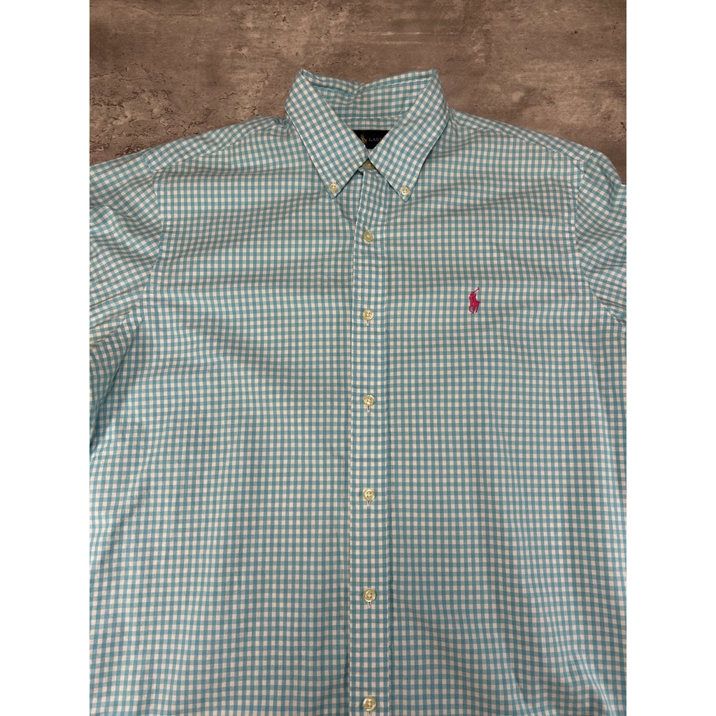 Polo Ralph Lauren Plaid Print Long Sleeve Button Up Shirt Size Large Blue/White