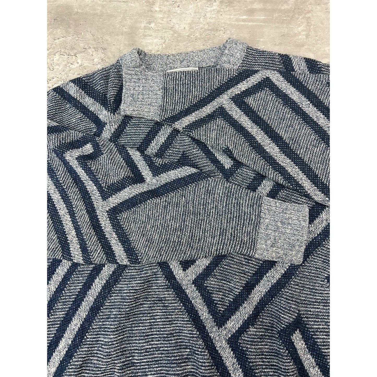 Vintage 90s Abstract Print Pullover Ribbed Knit Sweater Size Large