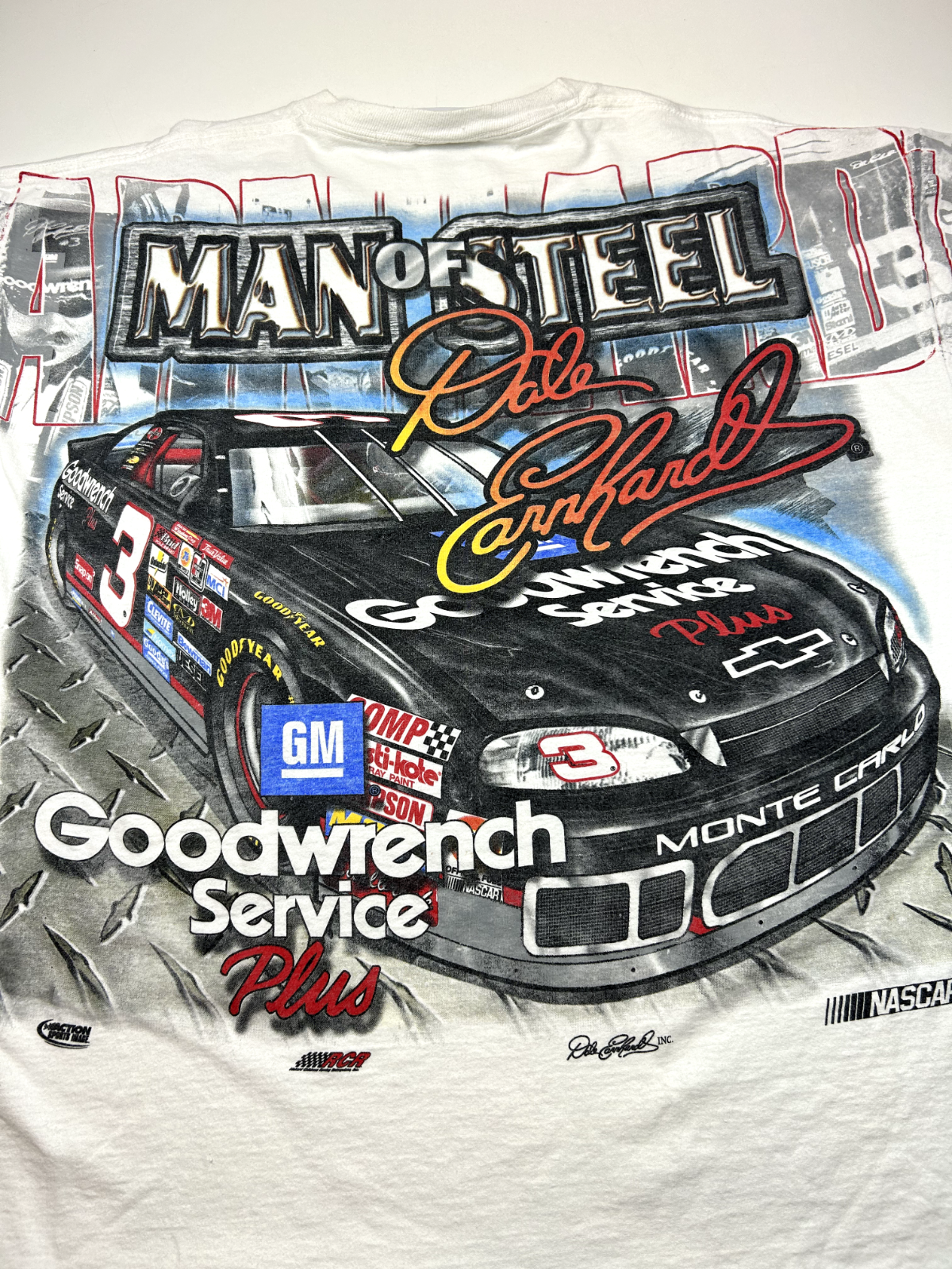 Vintage Dale Earnhardt #3 Man Of Steel Nascar AOP T-Shirt Size XL White