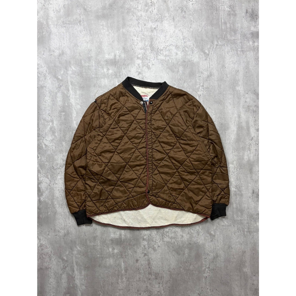 Vintage 1950s Brown Quilted Thermal Lined Full Zip Jacket Size Small