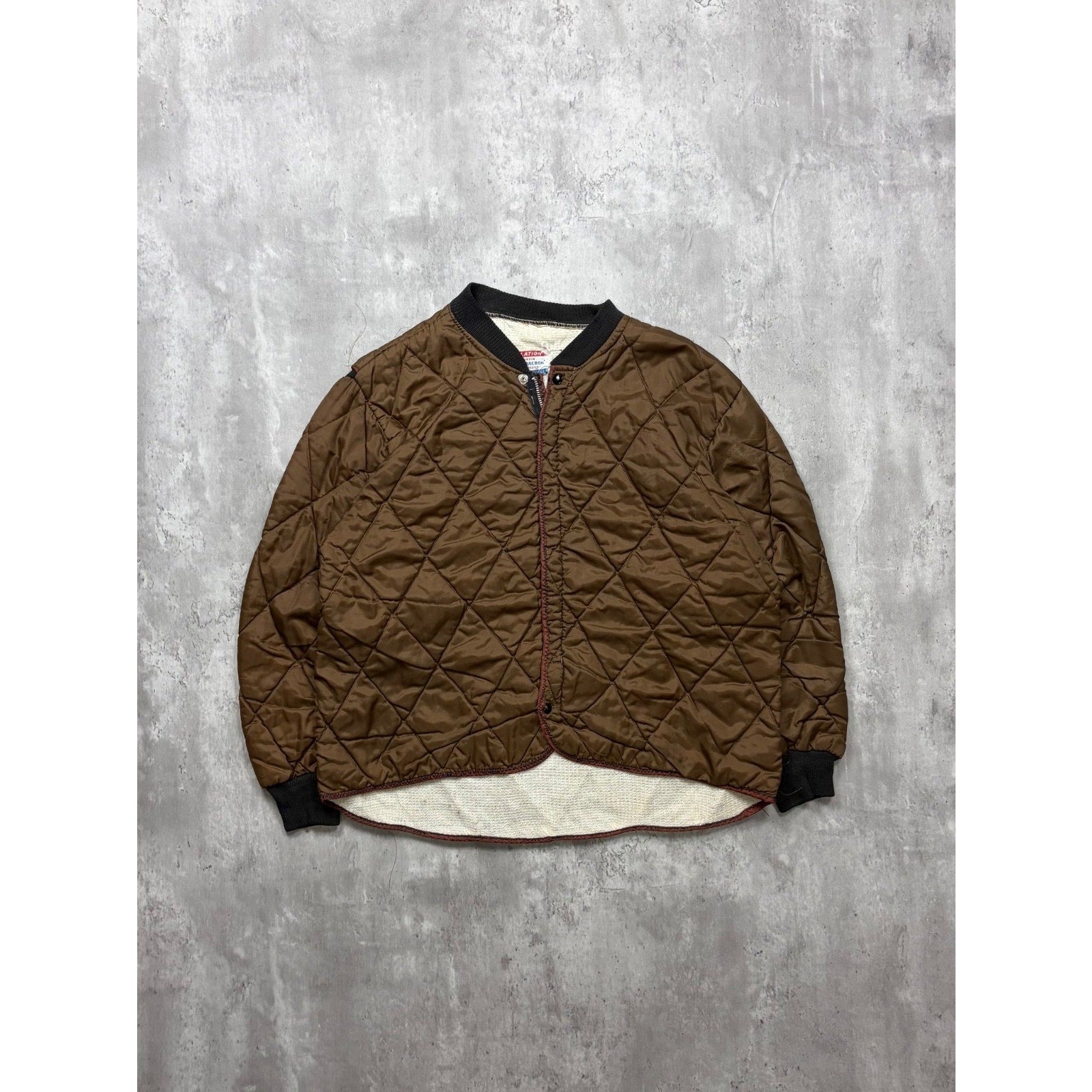 Vintage 1950s Brown Quilted Thermal Lined Full Zip Jacket Size Small
