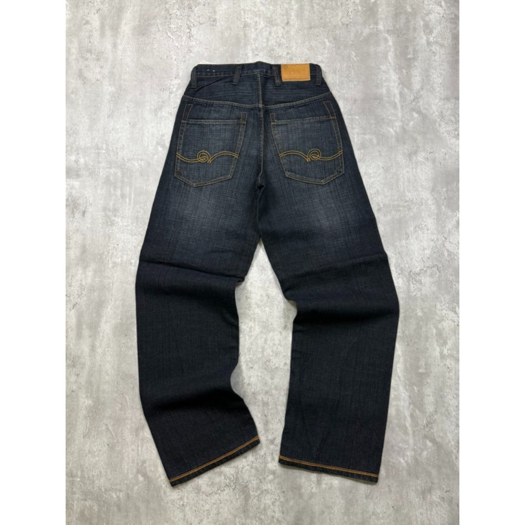 Vintage Y2K Rocawear Embroidered Pocket Dark Wash Denim Pants Size 28x32