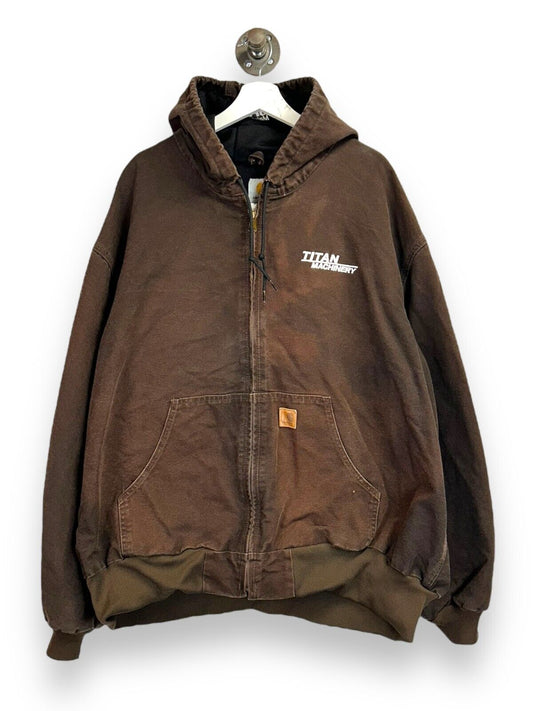 Vintage Carhartt Thermal Lined Canvas Work Wear Hooded Bomber Jacket Size 4XL