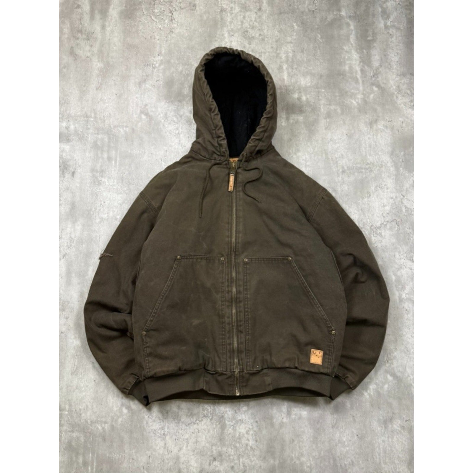 Vintage Iron Max Insulated Canvas Workwear Hooded Bomber Jacket Size Large