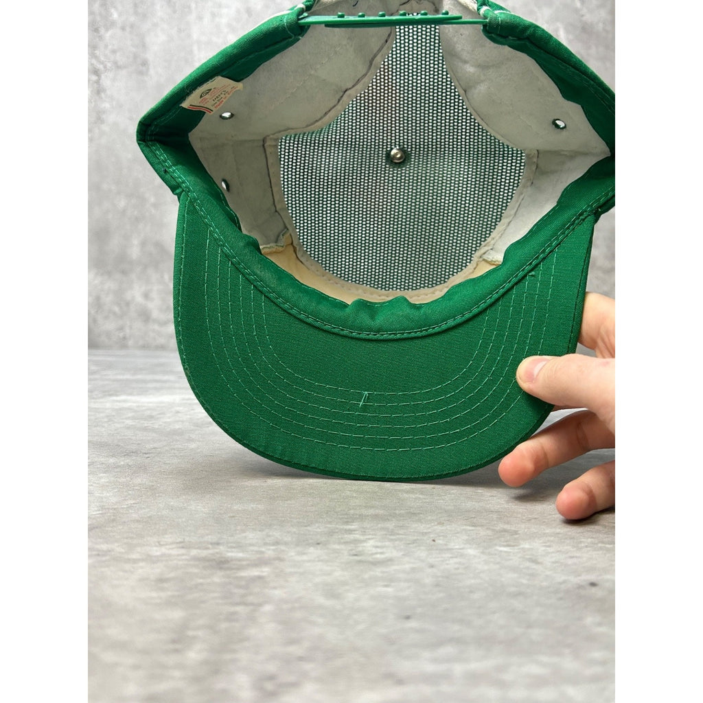Vintage 80s/90s Two Tone Panelled White/Green Striped Snapback Hat OSFA