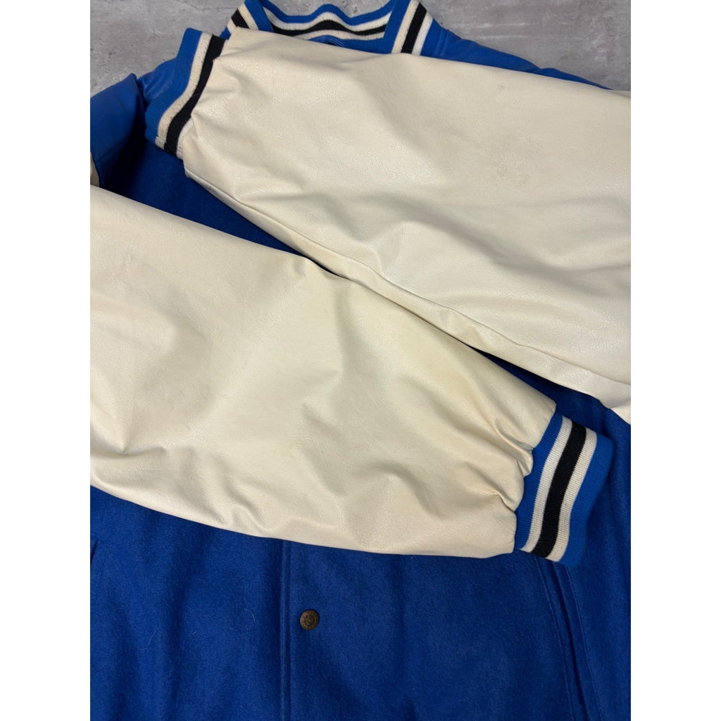 Vintage Duke Blue Devils NCAA Pleather Varsity Style Bomber Jacket Size Large