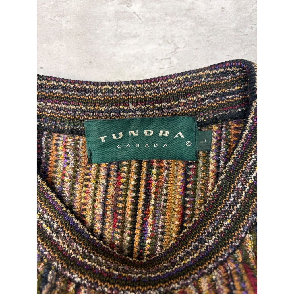Vintage 90s Tundra 3D Knit Earth Tone Pullover Ribbed Sweater Size Large