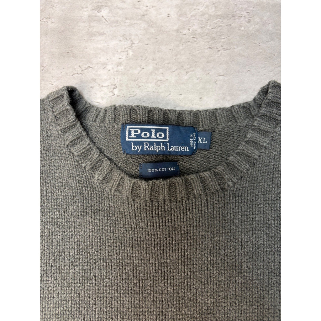 Vintage Polo Ralph Lauren Embroidered Pony Gray Knit Sweater Size XL