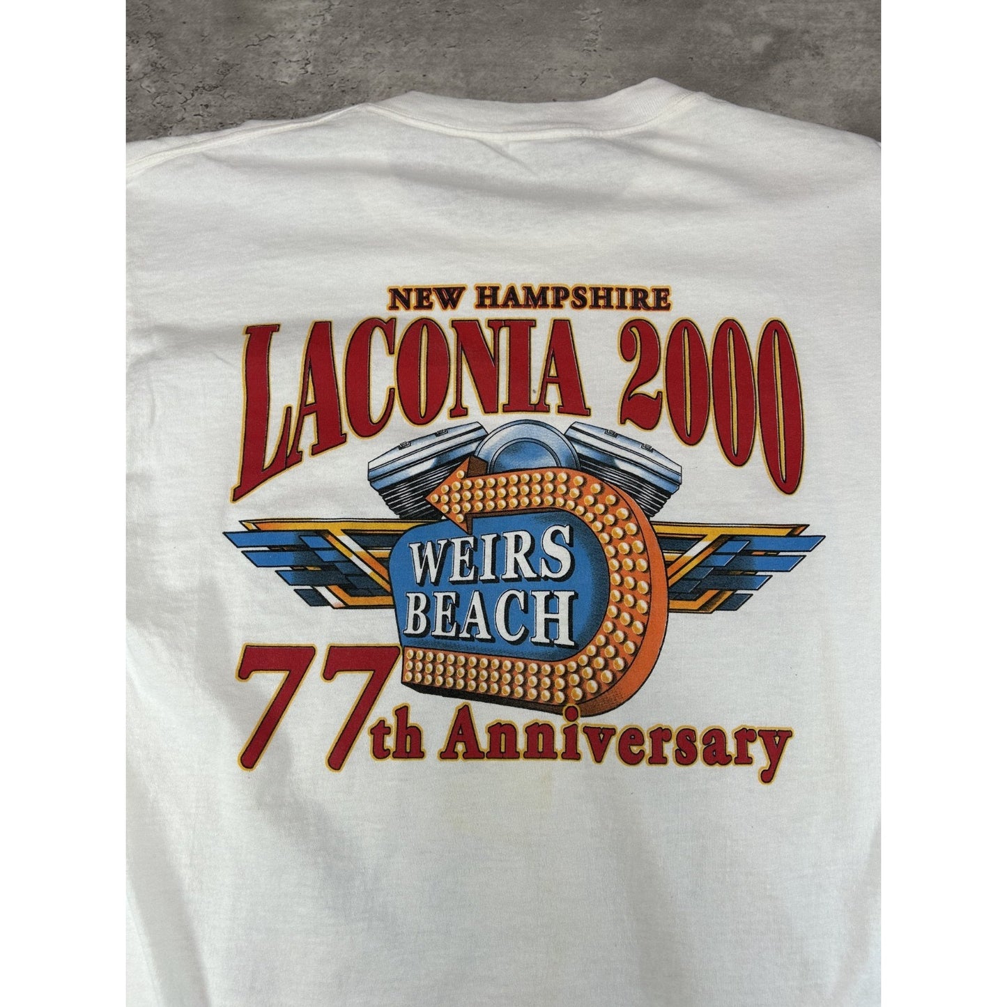 Vintage 2000 Laconia Motorcycle Event 77th Anniversary Graphic T-Shirt Sz Large