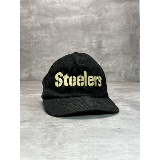 Vintage Pittsburgh Steelers NFL Embroidered Spellout Corduroy Snapback Hat OSFA