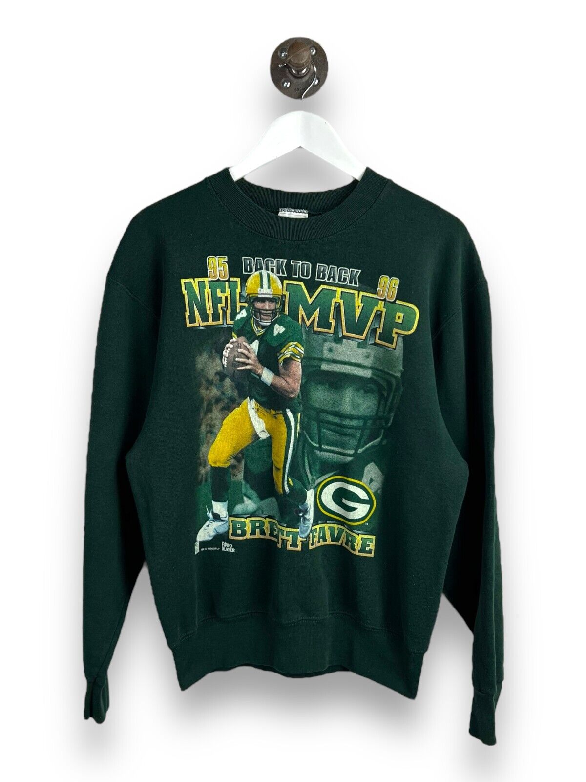 Vintage 1996 Brett Farve #4 Green Bay Packers NFL MVP Graphic Sweatshirt Size M