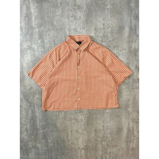 Vintage Dockers Plaid Short Sleeve Reworked Cropped Button Up Shirt Size XL