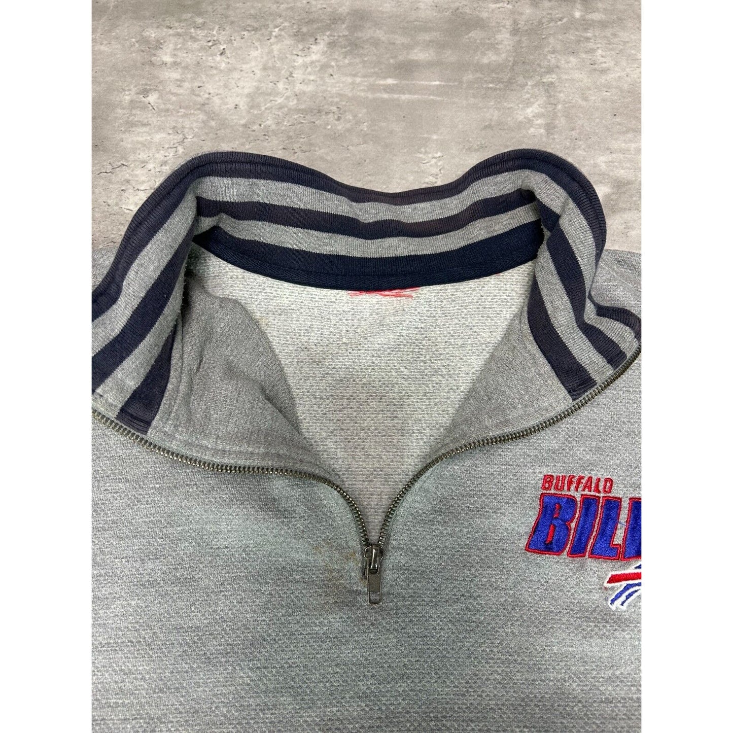 Vintage Buffalo Bills NFL Embroidered Logo 1/4 Zip Sweatshirt Size XL Gray