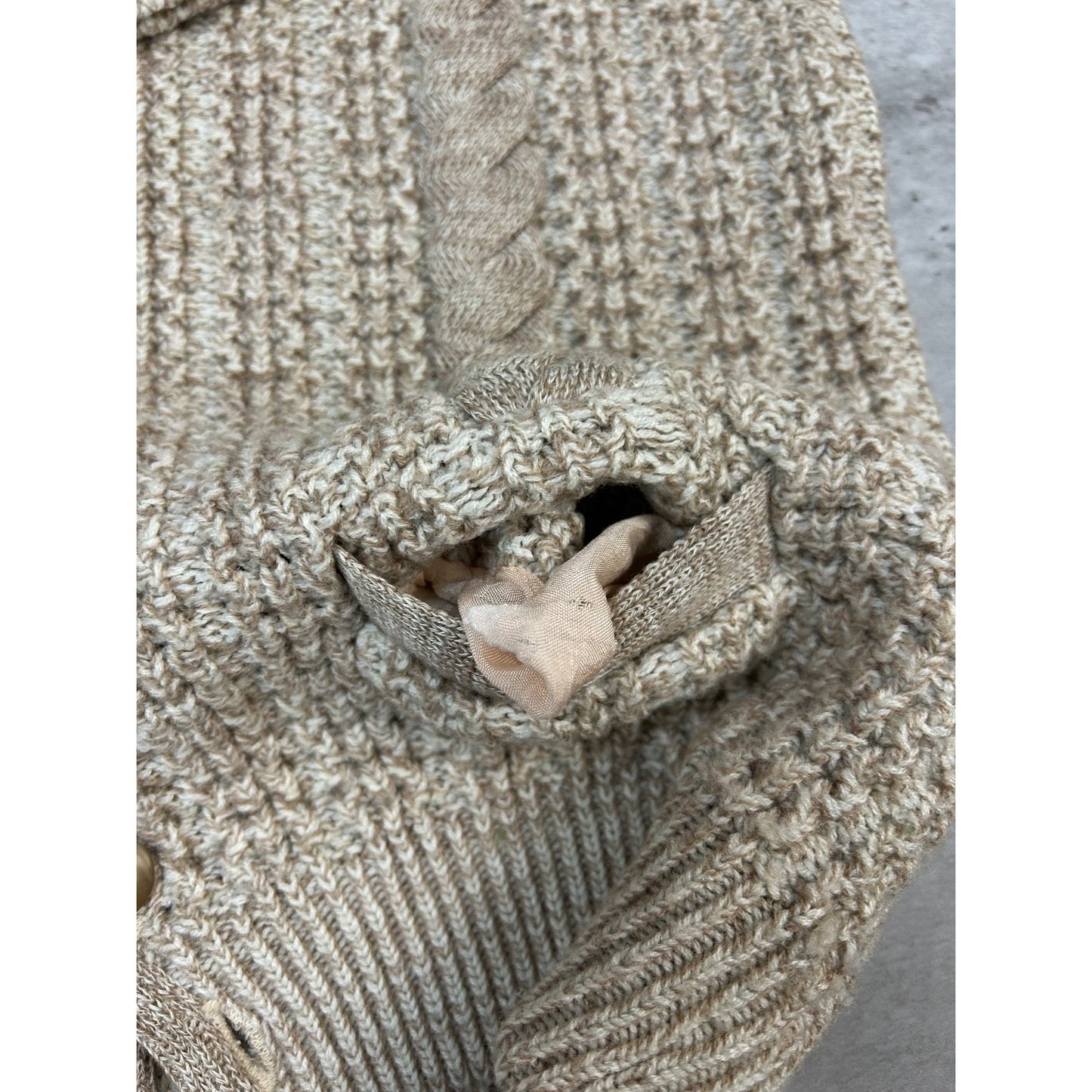 Vintage 80s/90s 3/4 Button Textured Knit Cardigan Sweater Size Large Beige