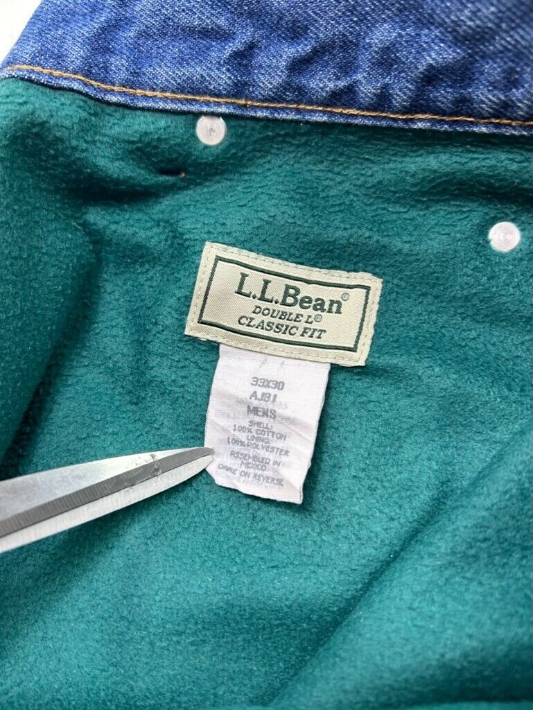 Vintage 90s L.L. Bean Classic Fit Fleece Lined Dark Wash Denim Pants Size 32