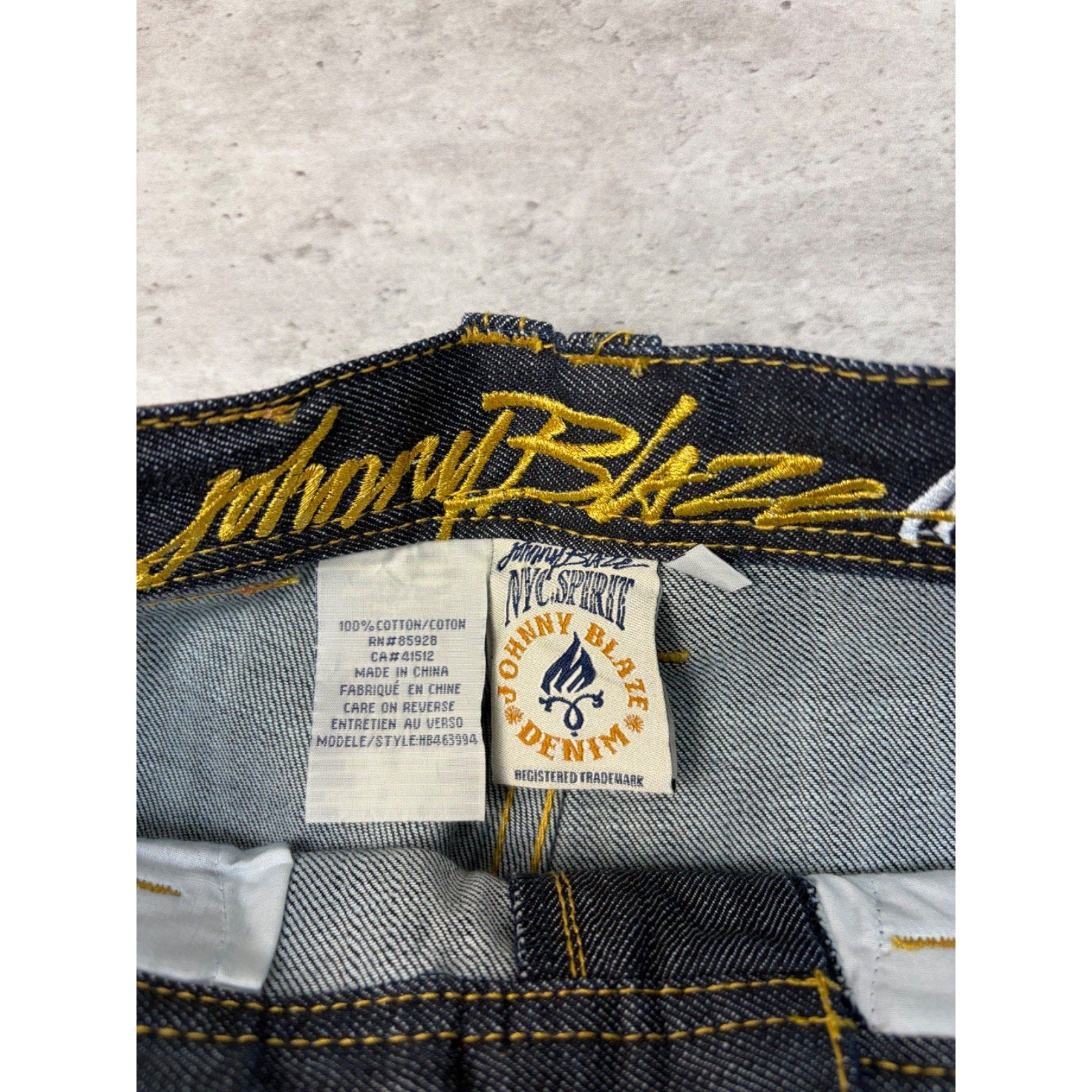 Vintage Y2K Womens Johnny Blaze Embroidered Crest Dark Wash Denim Pants