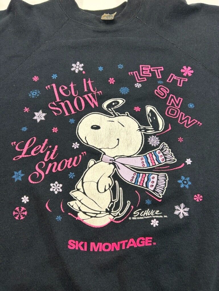 Vintage 80s Peanuts Snoopy Let It Snow Ski Montage Graphic Sweatshirt Size XL