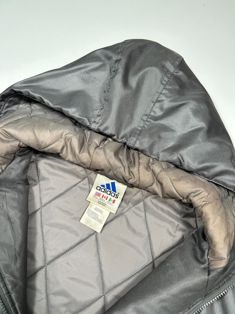 Vintage 90s Adidas Insulated Embroidered Logo Nylon Long Jacket Size Large Gray