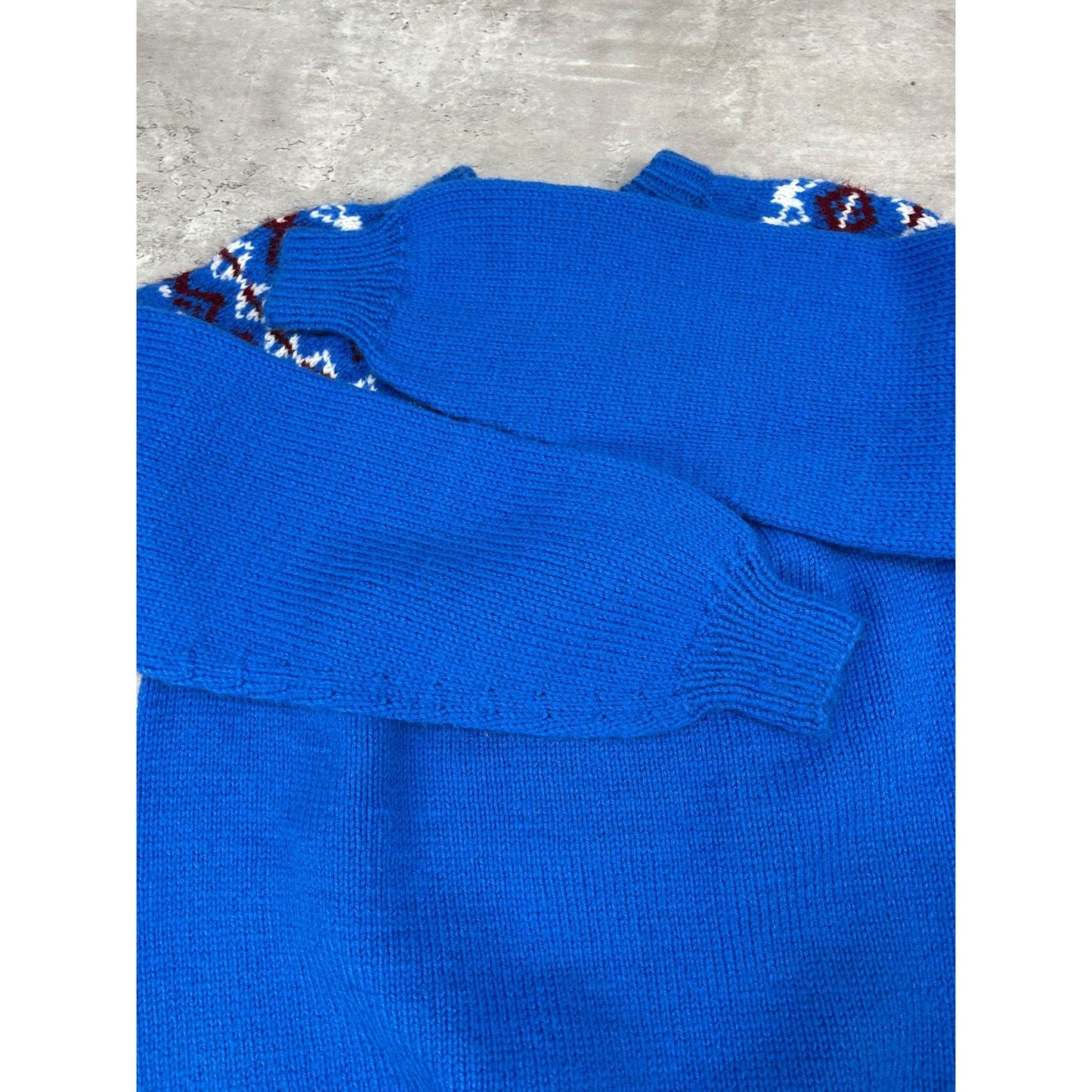 Vintage 90s Aztec Pattern Mock Neck Knit Sweater Size Medium Blue