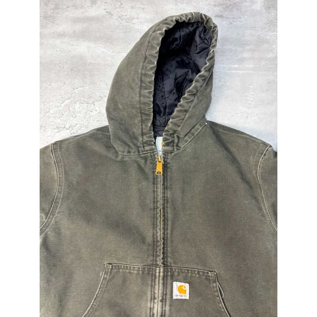 Vintage Carhartt Quilted Lined Canvas Hooded Active Jacket Size Large YOUTH