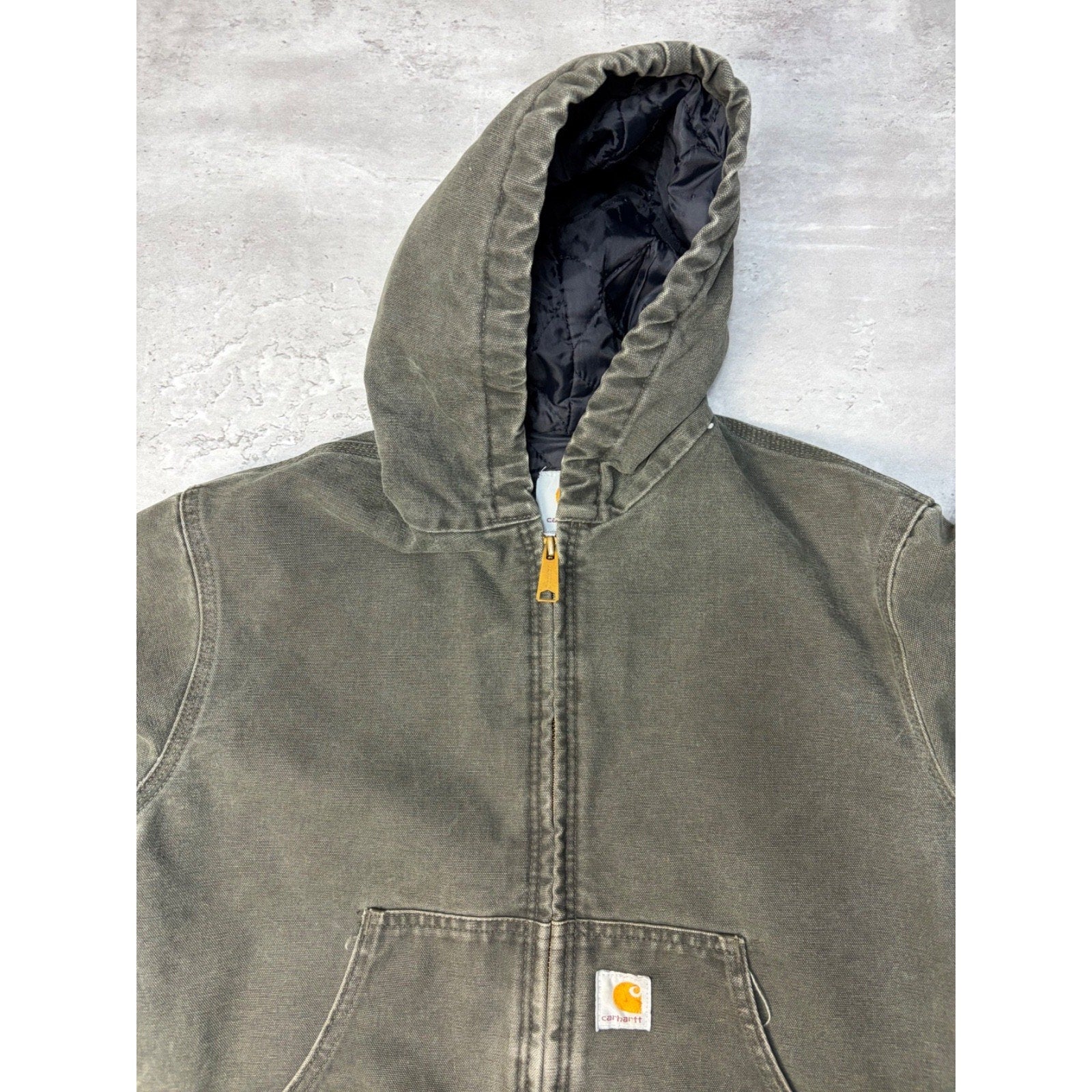 Vintage Carhartt Quilted Lined Canvas Hooded Active Jacket Size Large YOUTH