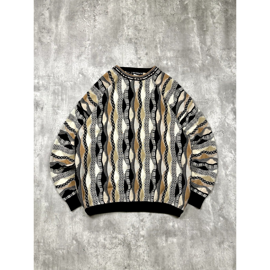 Vintage Bachrach Textured Geometric Pattern Knit Sweater Size XL