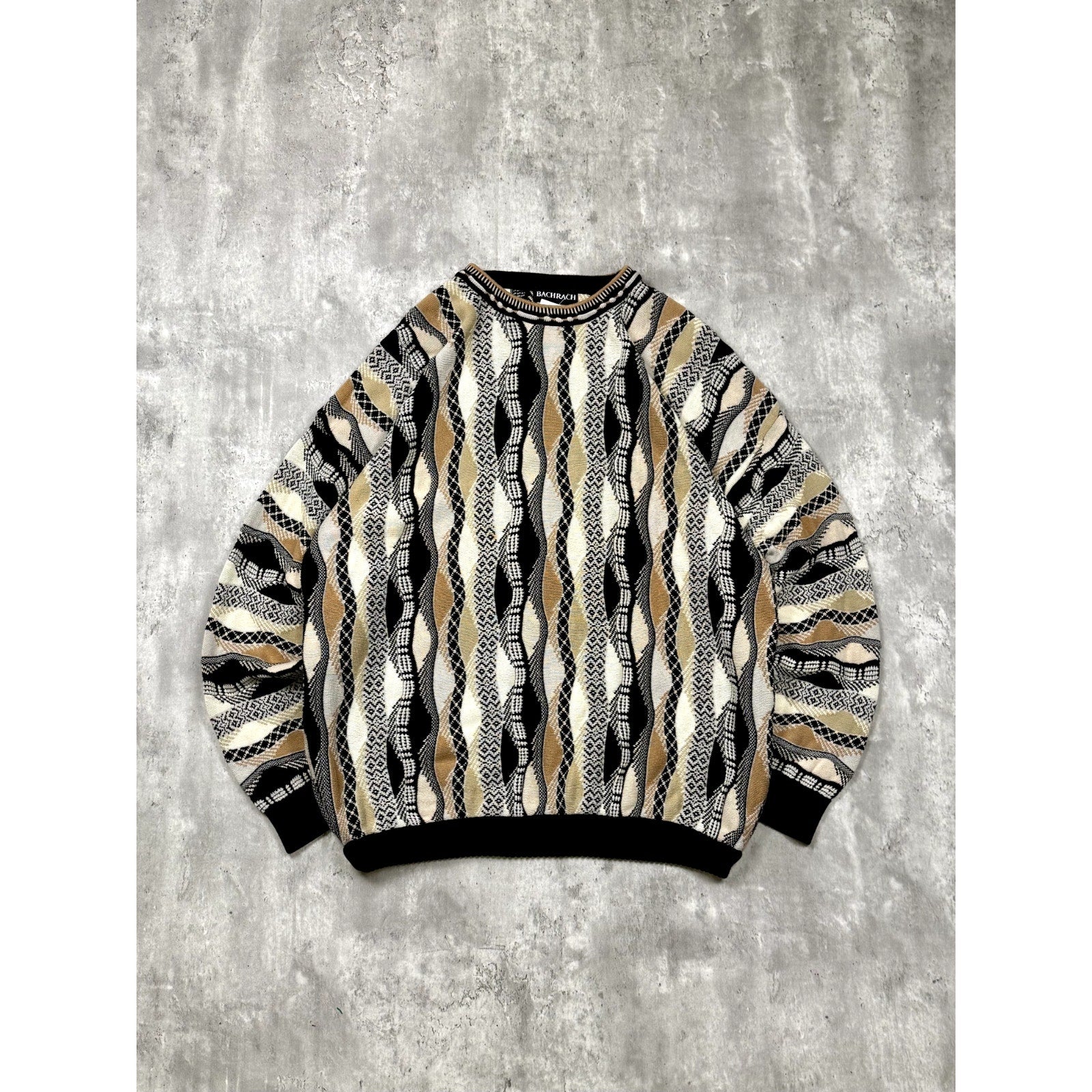 Vintage Bachrach Textured Geometric Pattern Knit Sweater Size XL