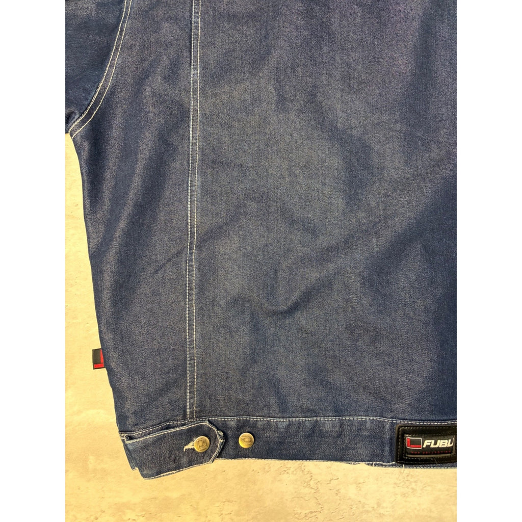 Vintage Y2K Fubu Dark Wash Denim Contrast Stitch Trucker Jacket Size Large