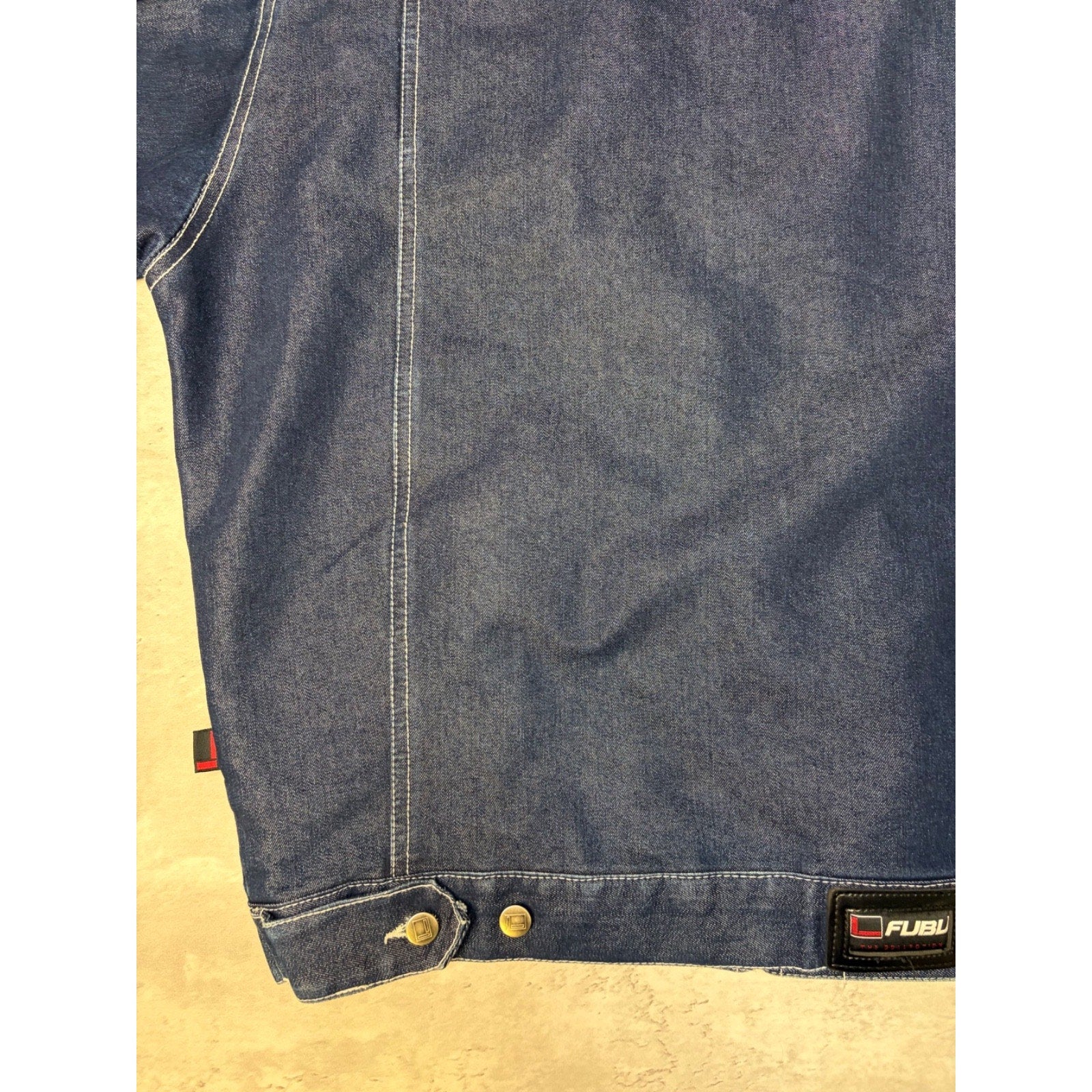 Vintage Y2K Fubu Dark Wash Denim Contrast Stitch Trucker Jacket Size Large