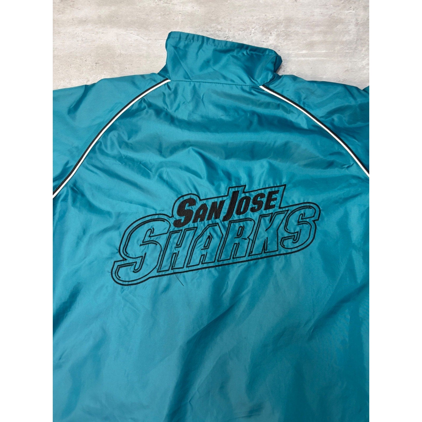 Vintage San Jose Sharks NHL Embroidered Logo Windbreaker Jacket Size Large