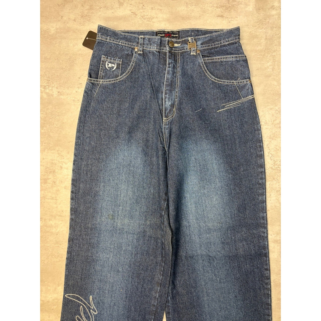 Vintage Y2K Womens Phat Farm Embroidered Medium Wash Denim Pants