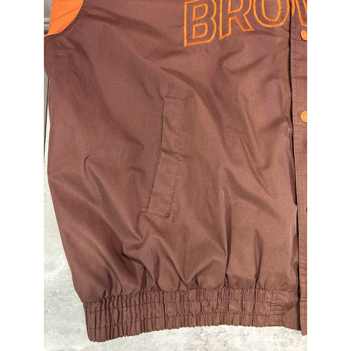 Vintage 90s Cleveland Browns NFL Embroidered Spellout Nylon Bomber Jacket Sz XXL