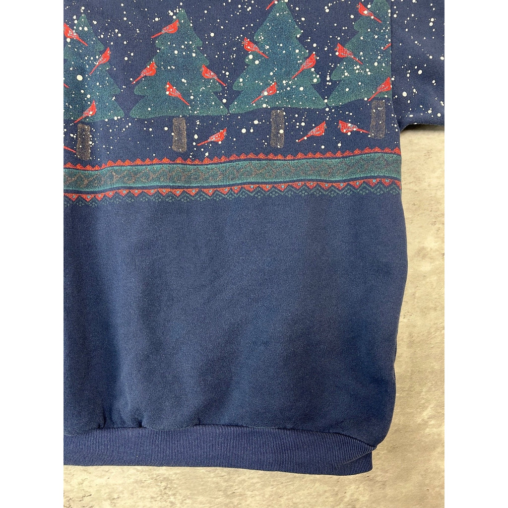 Vintage 90s Cardinal Winter Landscape All Over Print Cardigan Sweatshirt Large
