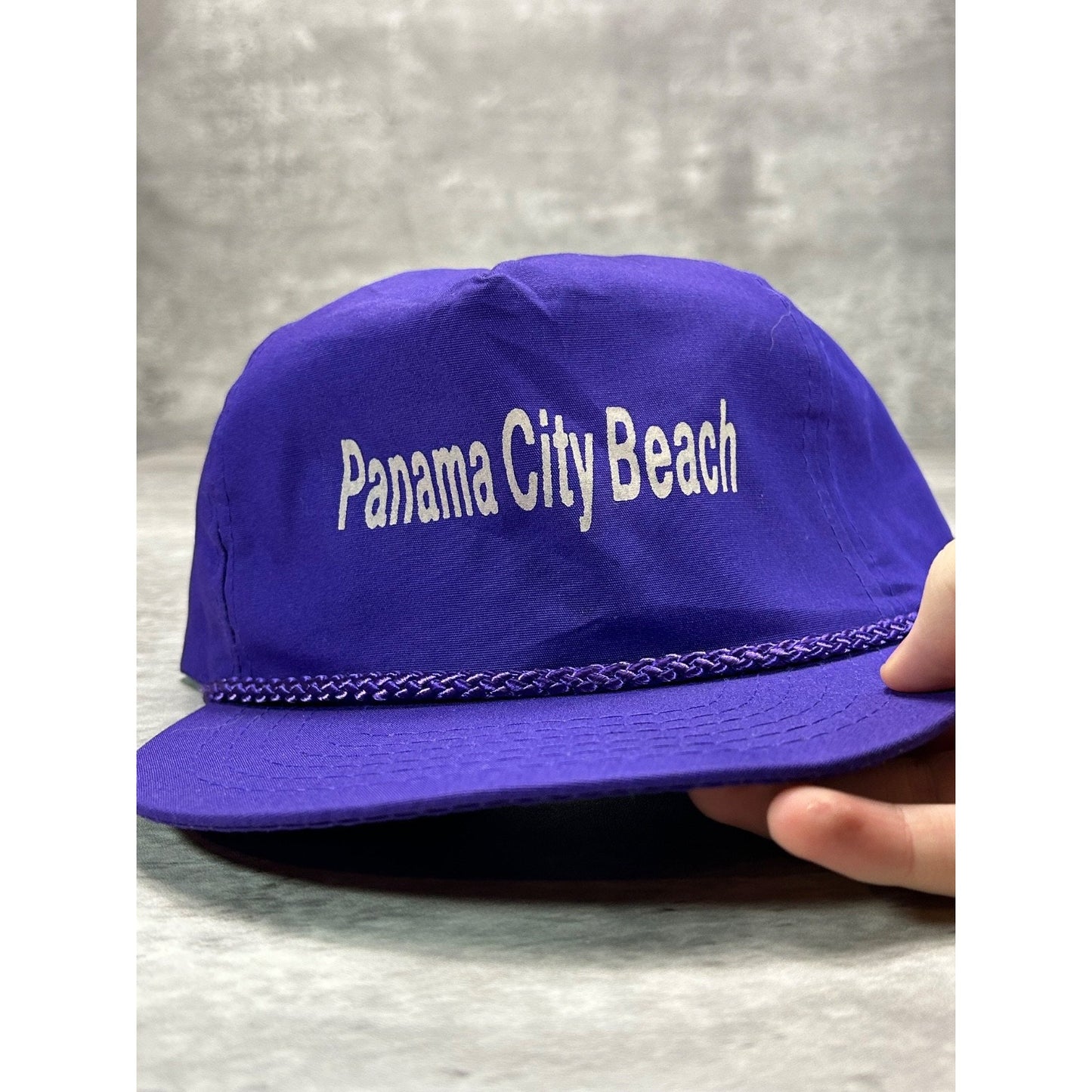 Vintage 90s Panama City Beach Graphic Spellout Strapback Hat OSFA