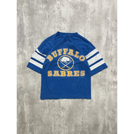 Vintage 90s Buffalo Sabres NHL Spellout Graphic T-Shirt Jersey Size Medium