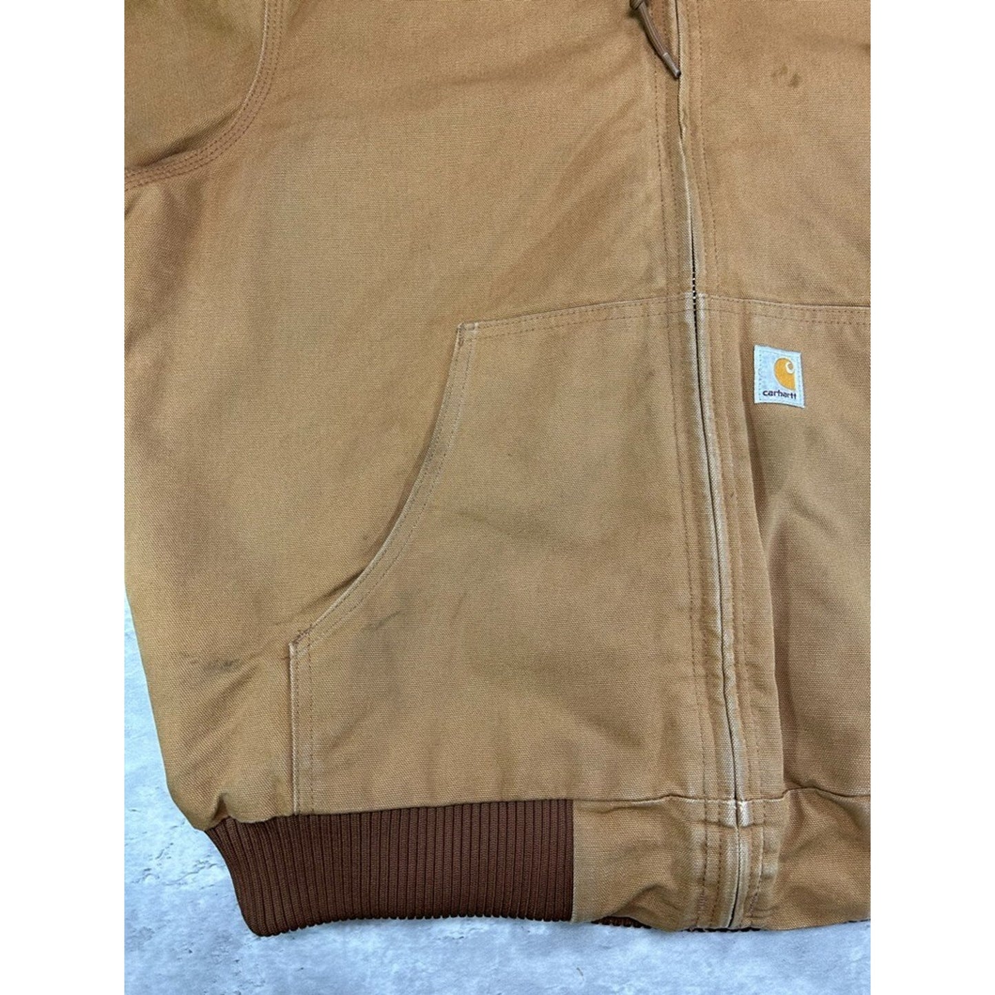 Vintage Carhartt Quilted Lined Canvas Workwear Hooded Active Jacket Size Large