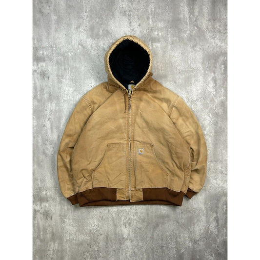 Vintage Carhartt Insulated Canvas Workwear Hooded Arctic Jacket Size XL Beige