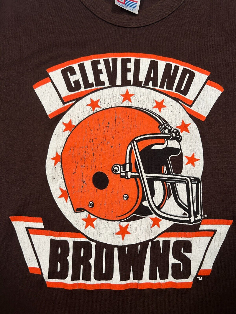 Vintage 80s Cleveland Browns NFL Big Graphic T-Shirt Size Large Brown Made USA