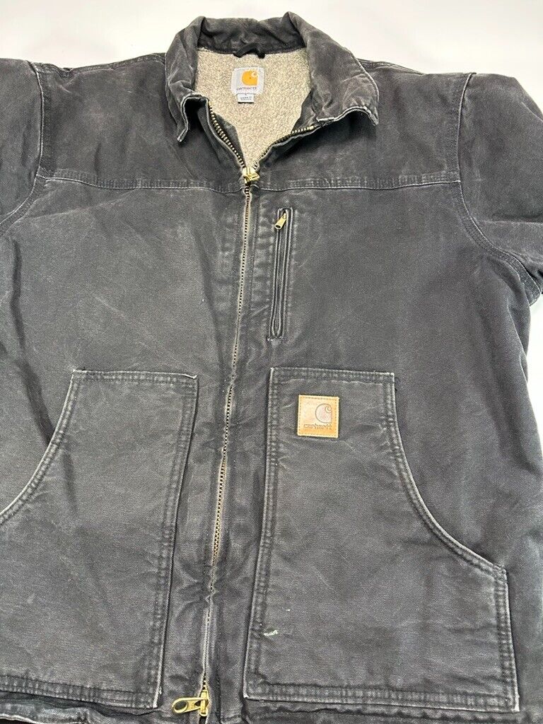 Carhartt Fleece Lined Full Zip Canvas Workwear Arctic Jacket Size Large Black