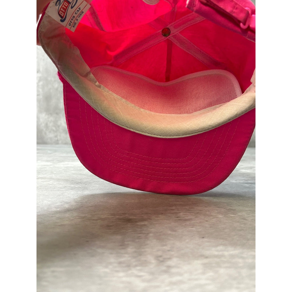 Vintage 90s J&J Discount Spellout Graphic Pink Strapback Hat OSFA