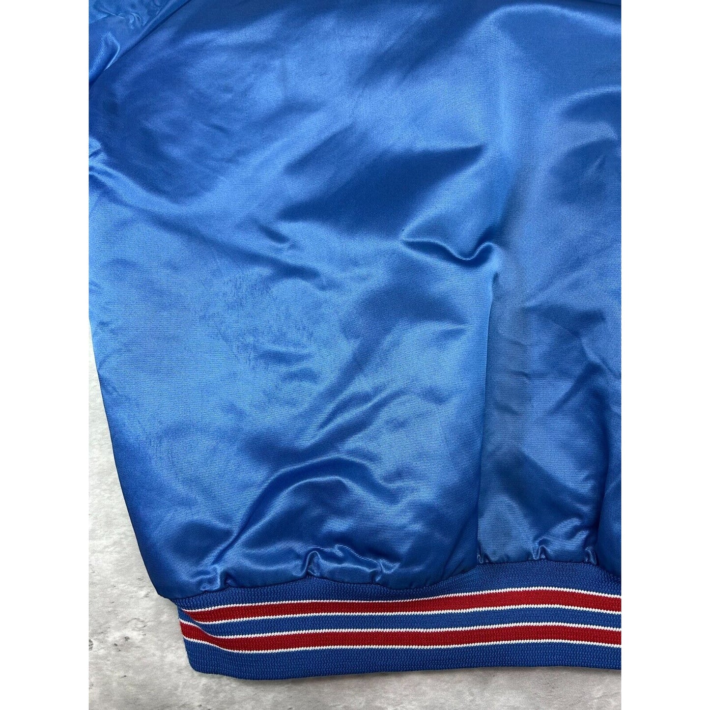 Vintage 80s New York Giants NFL Football Chalk Line Satin Bomber Jacket Size XL