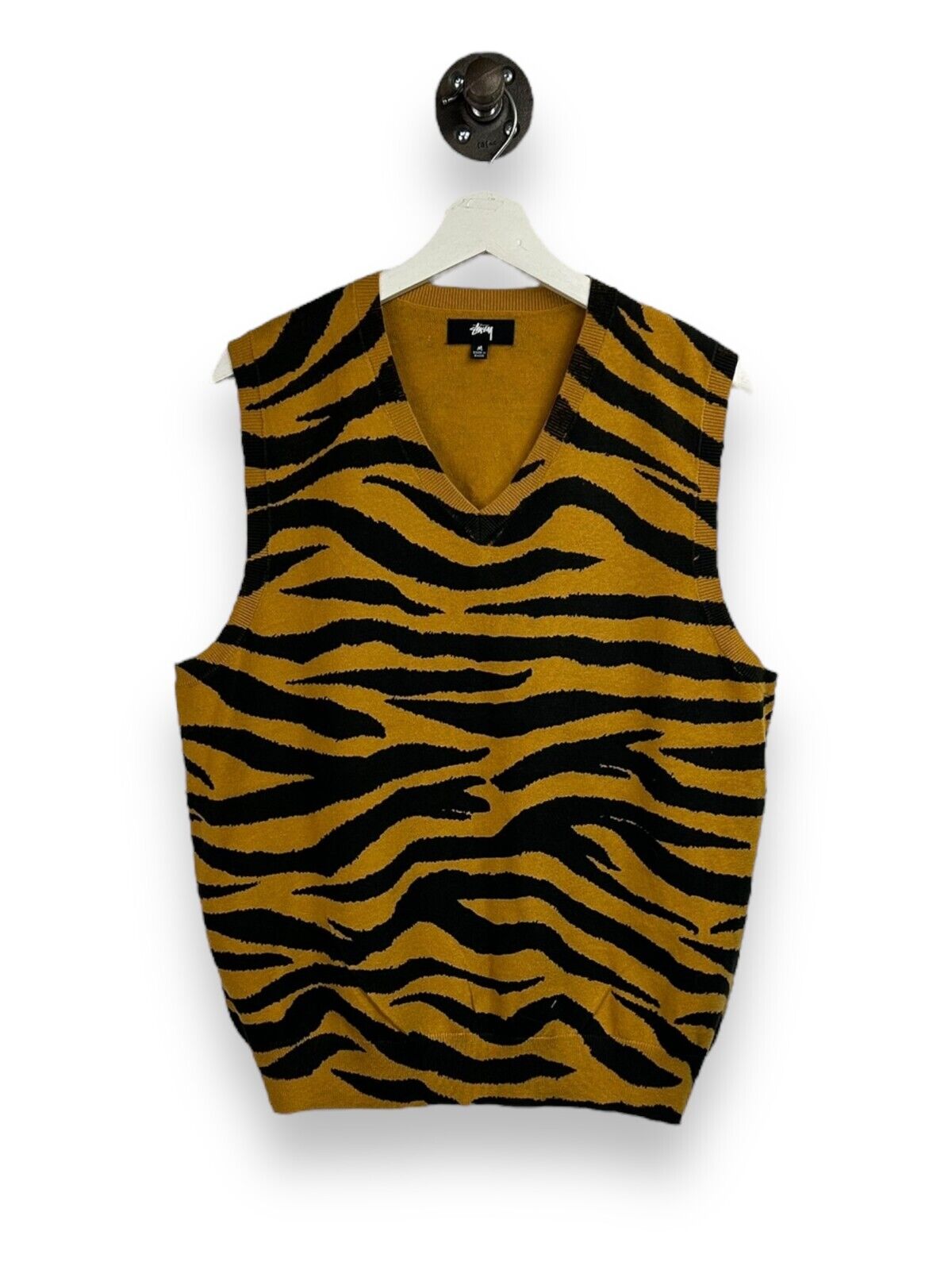 Stussy Tiger Stripe Print Ribbed Knit Sweater Vest Size Medium