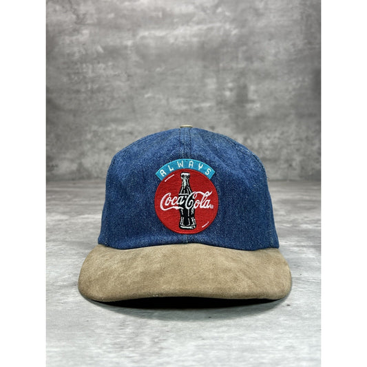 Vintage 90s Coca Cola Embroidered Spellout Logo Denim Snapback Hat OSFA
