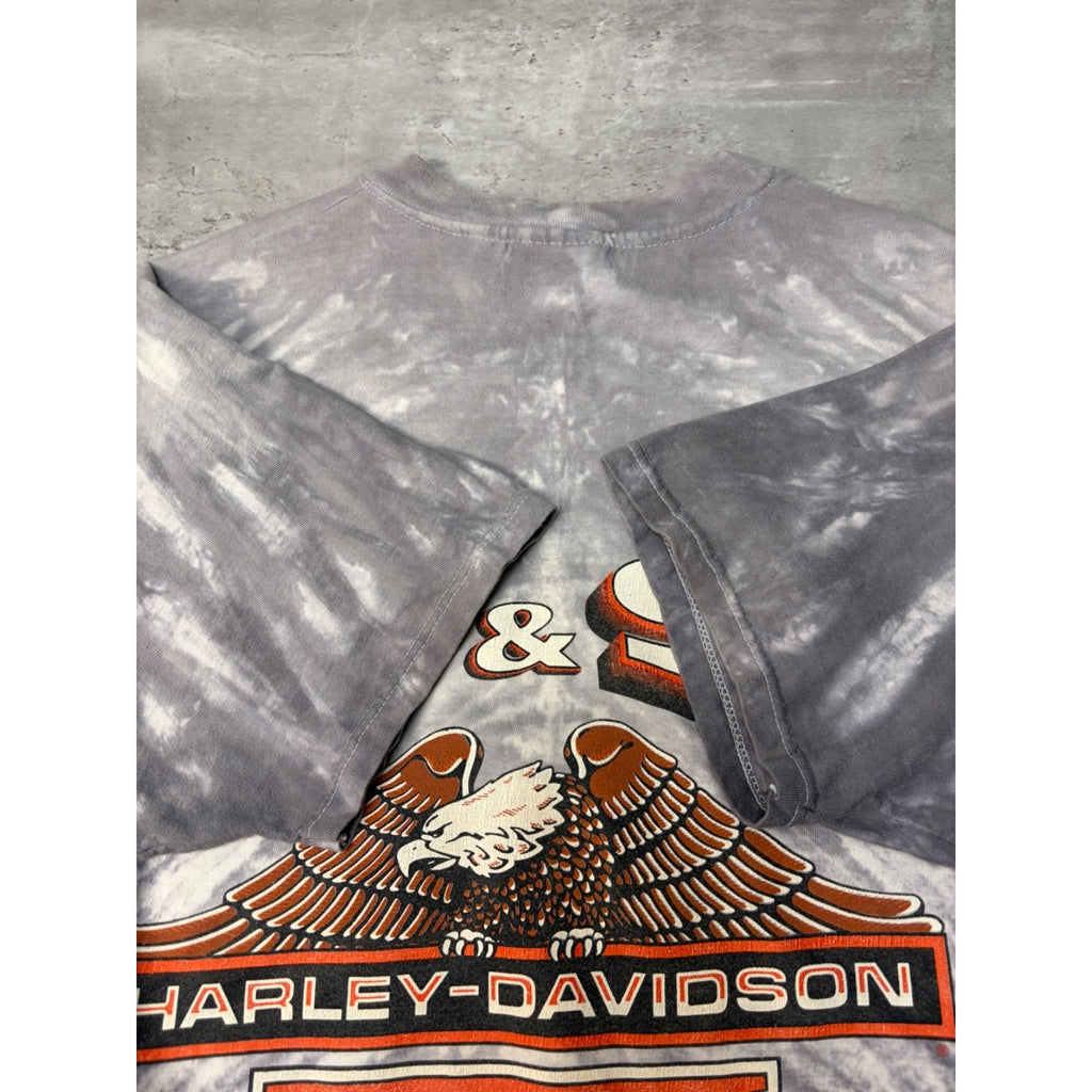 Vintage 1998 Harley Davidson Bald Eagle Graphic Tye Dye T-Shirt Size Large