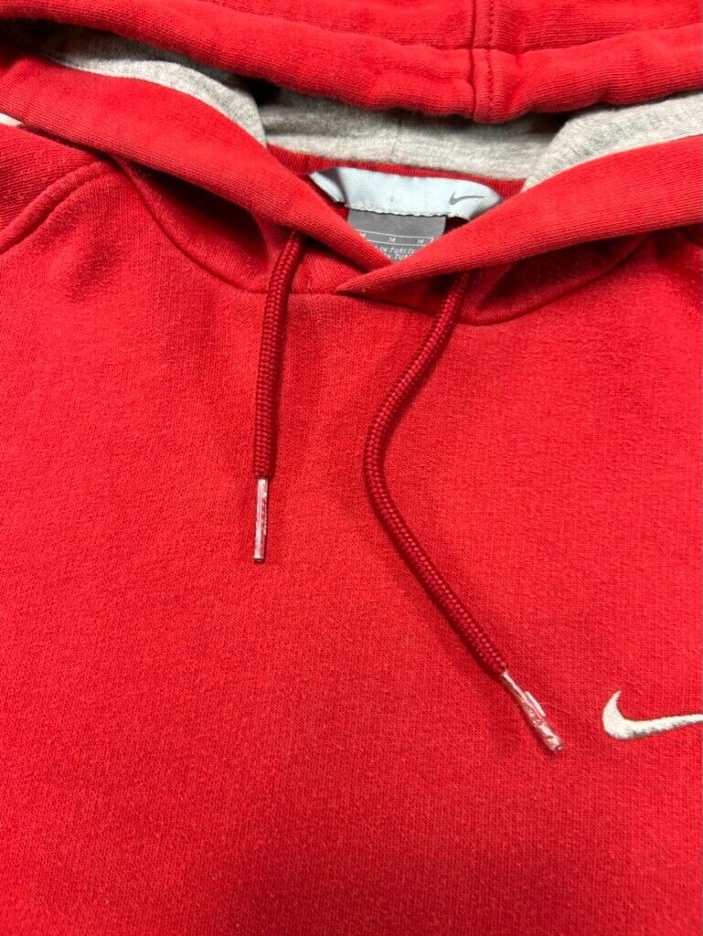 Vintage Y2K Nike Embroidered Mini Swoosh Hooded Sweatshirt Size Medium Red