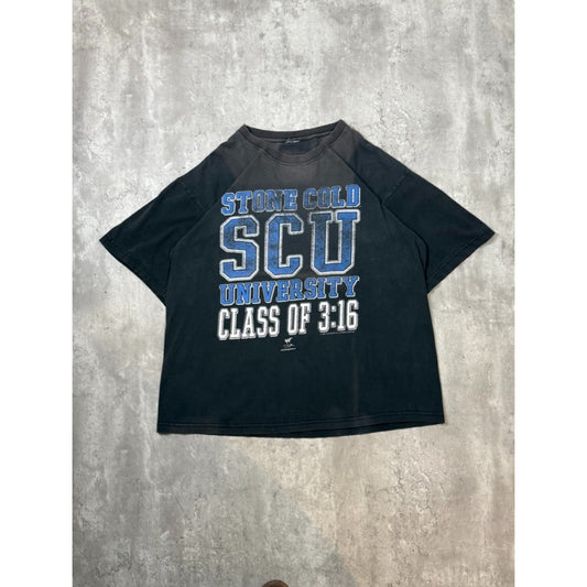 Vintage 1998 WWF Steve Austin Stone Cold University Spellout T-Shirt Size XL
