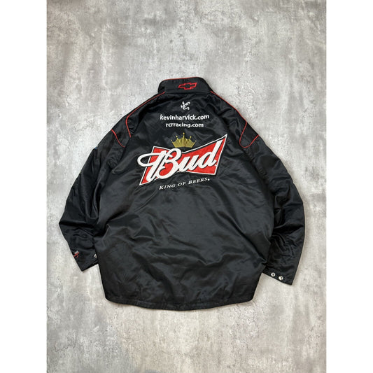 Vintage Nascar Budweiser King Of Beers Embroidered Racing Jacket Size 3XL Black